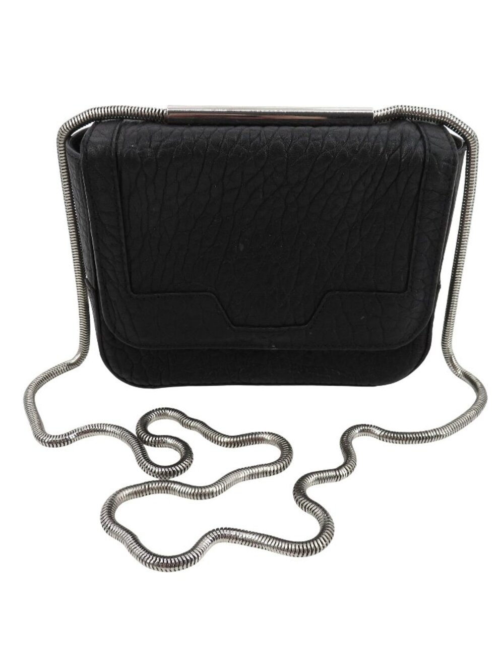 Sandro Black Lambskin Leather Silver Tone Metal Chain Strap Crossbody Purse Bag